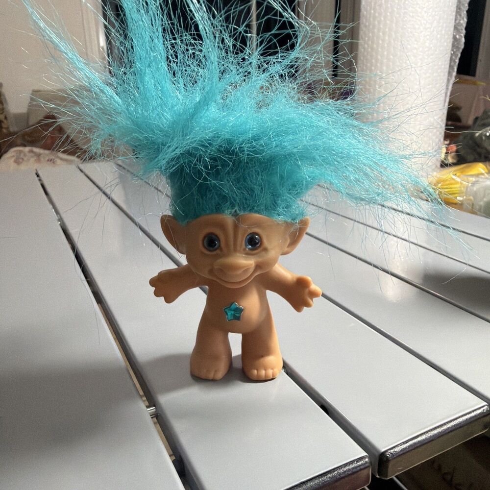 Vintage 90s RARE TROLL DOLL Teal Hair & Gem Ace Novelty Inc